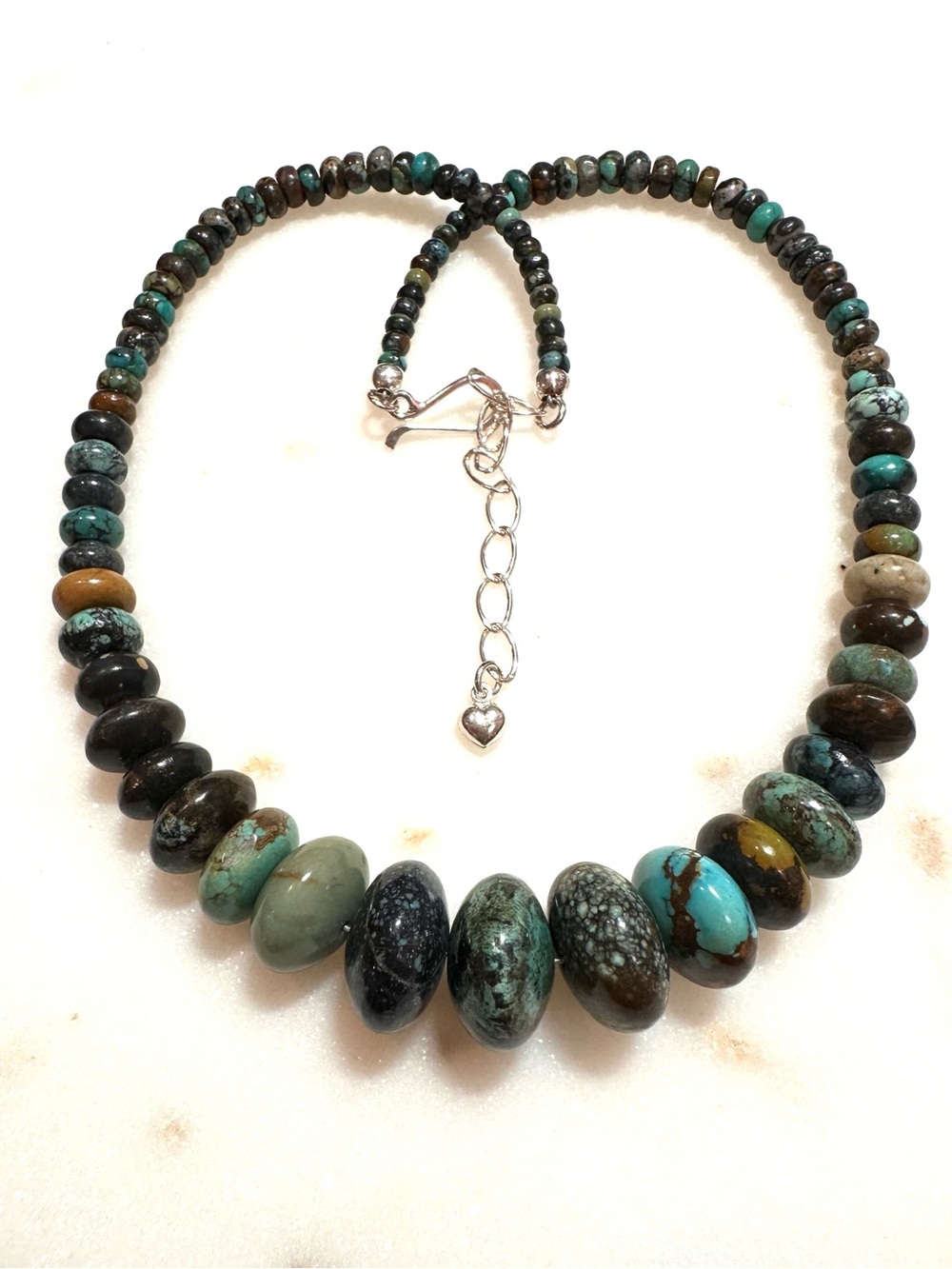 Jay King Hubei Turquoise Graduated Rondelle Beads Sterling Silver Necklace